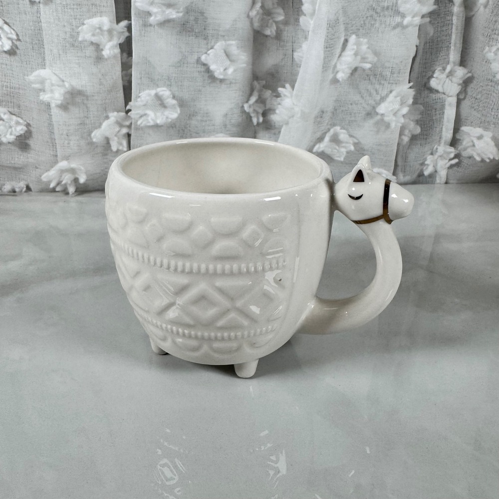 Opal House Figural Footed Llama Mug Geometric Textured Stoneware Boho Neutral‎